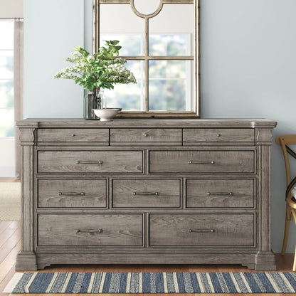Madison Ridge Dresser by Pulaski Furniture in bluff grey. Made from asian hardwood, oak veneers in a traditional style.