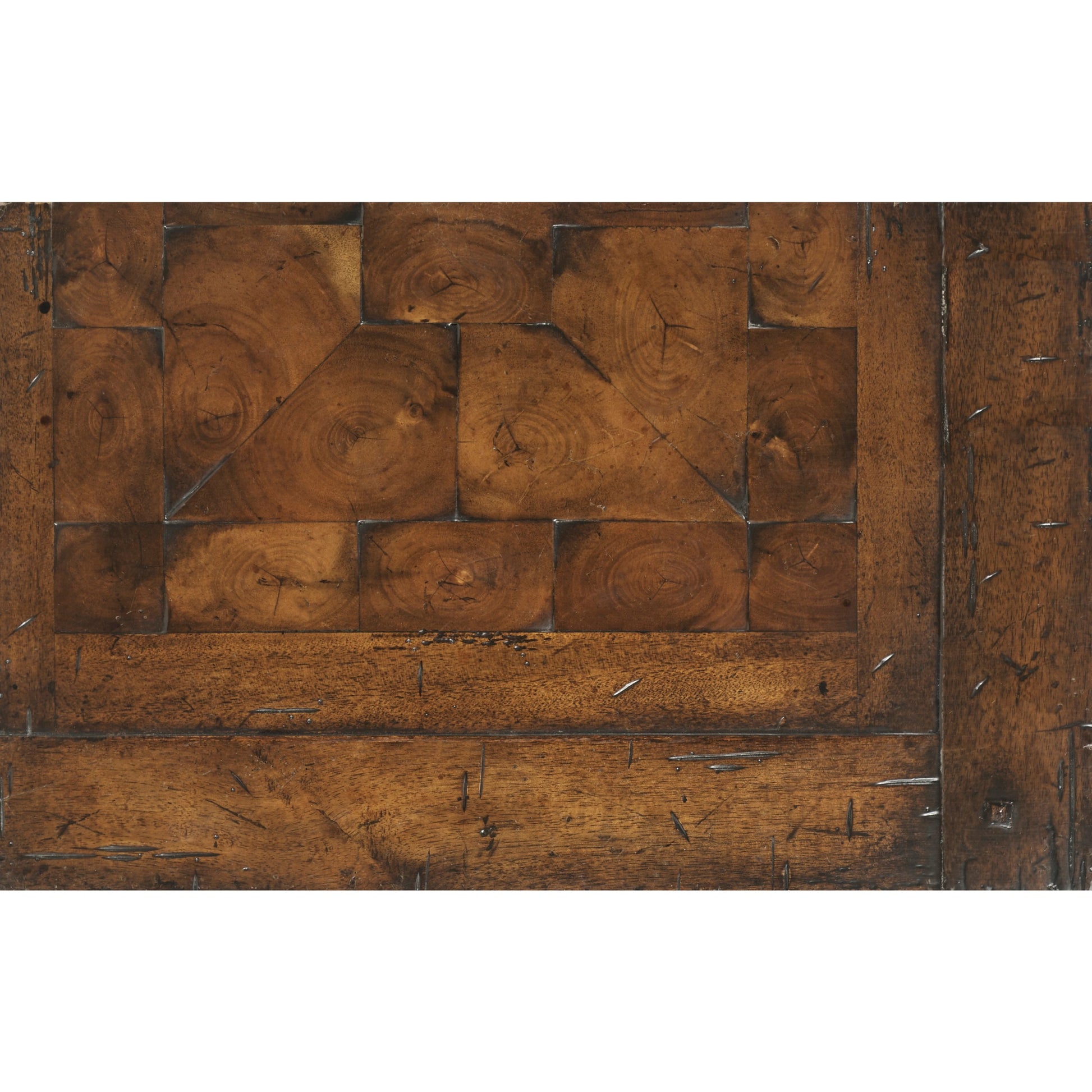 Casual Accents Walnut Parquet Oyster Cocktail Table by Jonathan Charles in brown and country oyster. Made from acacia in a traditional style.