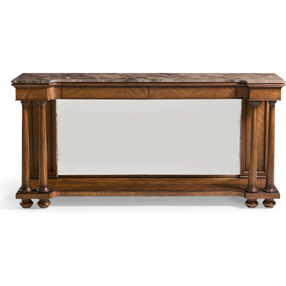 Hattie Mirrored Console Table by Jonathan Charles in medium crotch walnut. Made from main cerejeira veneer in a unique style.
