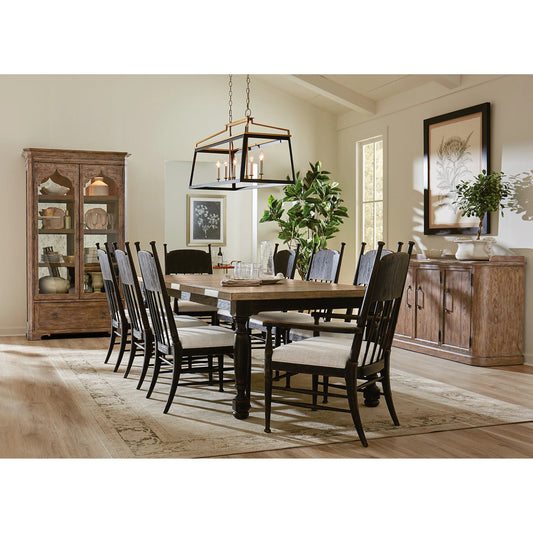 Americana Upholstered Seat Arm Chair by Hooker Furniture in beige. Made from oak veneers and fabric in a cottage & farmhouse style.