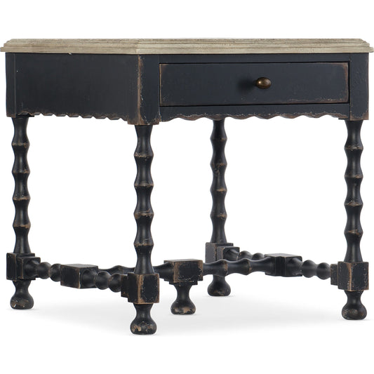 Ciao Bella End Table by Hooker Furniture in aged black, flaky white. Made from maple veneers, solid-wood edge top in a traditional style.