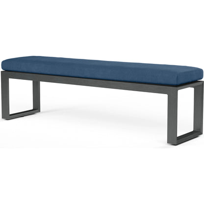 Redondo Outdoor Dining Bench by Sunset West in grays. Made from aluminum in a modern style.