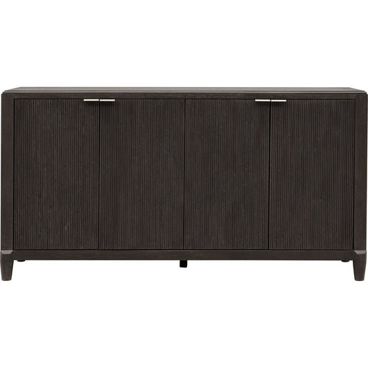 West End Loft 4-Door Server by Pulaski Furniture in tuxedo. Made from rubberwood in a modern style.
