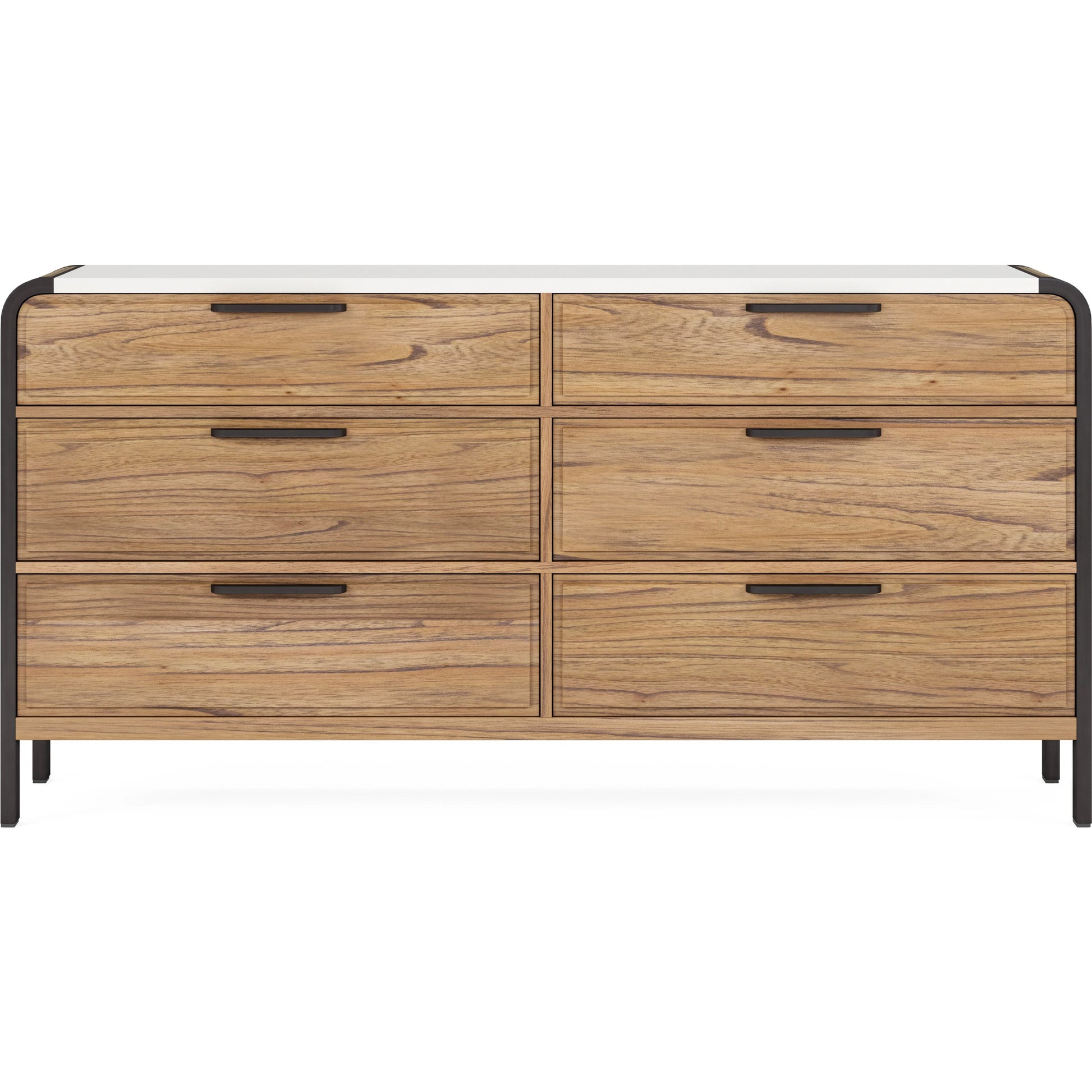 Portico Metal Leg Dresser by A.R.T. Furniture in sienna, white plaster. Made from parawood solids, mindi veneers, steel in a modern style.