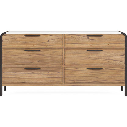 Portico Metal Leg Dresser by A.R.T. Furniture in sienna, white plaster. Made from parawood solids, mindi veneers, steel in a modern style.