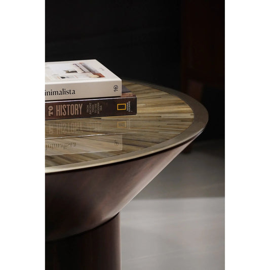 Terra Round Side Table by Jonathan Charles in natural straw. Made from main straw in a unique style.