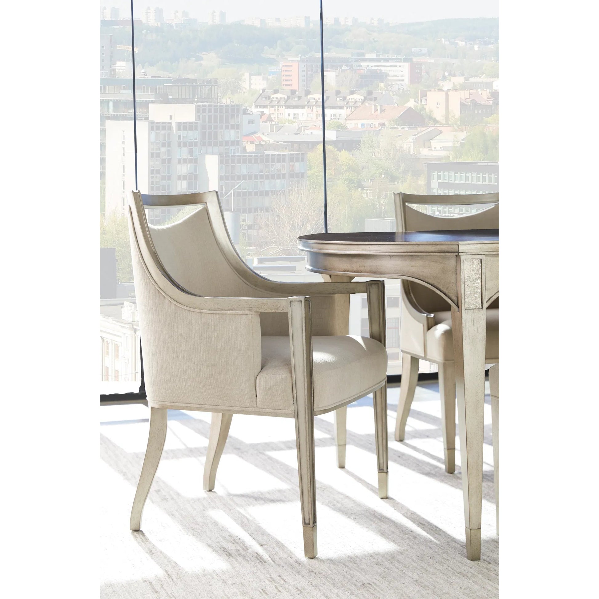 Cove Arm Chair by A.R.T. Furniture in grey and mica. Made from rubberwood solids, foam, fabric, metal in a transitional style.