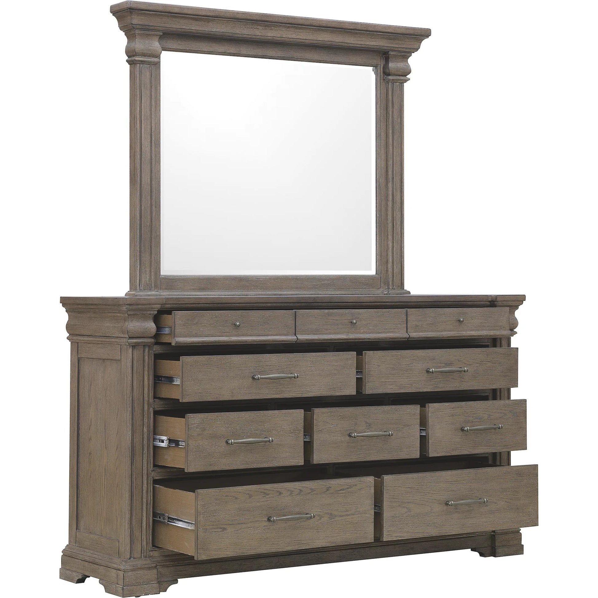 Madison Ridge Dresser Mirror by Pulaski Furniture in natural bark. Made from flat-cut white oak wood veneers in a unique style.