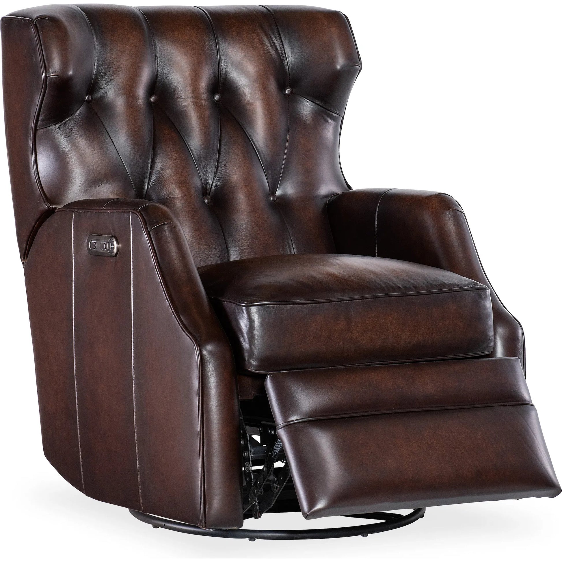 Henderson Power Swivel Glider Recliner by Hooker Furniture in dark brown. Made from unique in a traditional style.