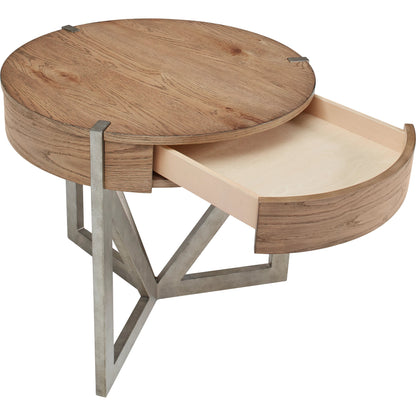 Passage End Table by A.R.T. Furniture in natural oak, vintage pewter. Made from ash solids, knotty oak veneers, metal in a modern style.