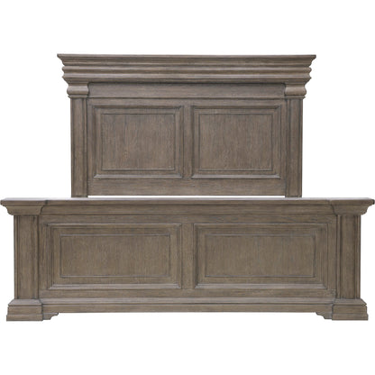 Madison Ridge Panel Bed by Pulaski Furniture in natural bark. Made from flat-cut white oak wood veneers in a unique style.