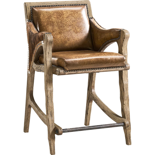 Echo Canyon Leather & Hide Counter Stool by Jonathan Charles in faded oak. Made from oak in a traditional style.