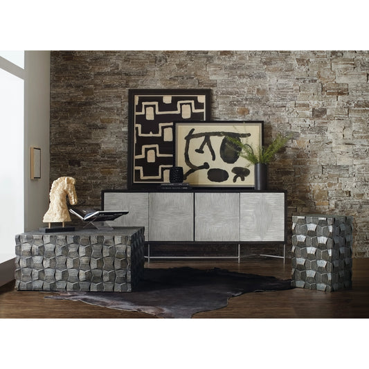 Commerce and Market Fine Lines Credenza by Hooker Furniture in black. Made from mango solids, bone, iron in a modern style.