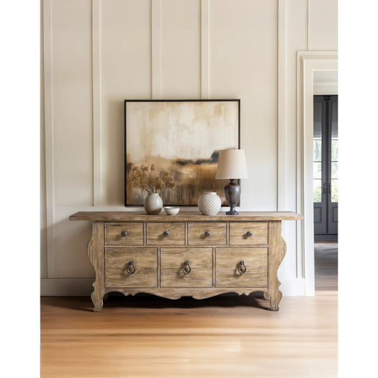 Caldera Dresser by Jonathan Charles in light spain painted walnut. Made from main acacia in a unique style.