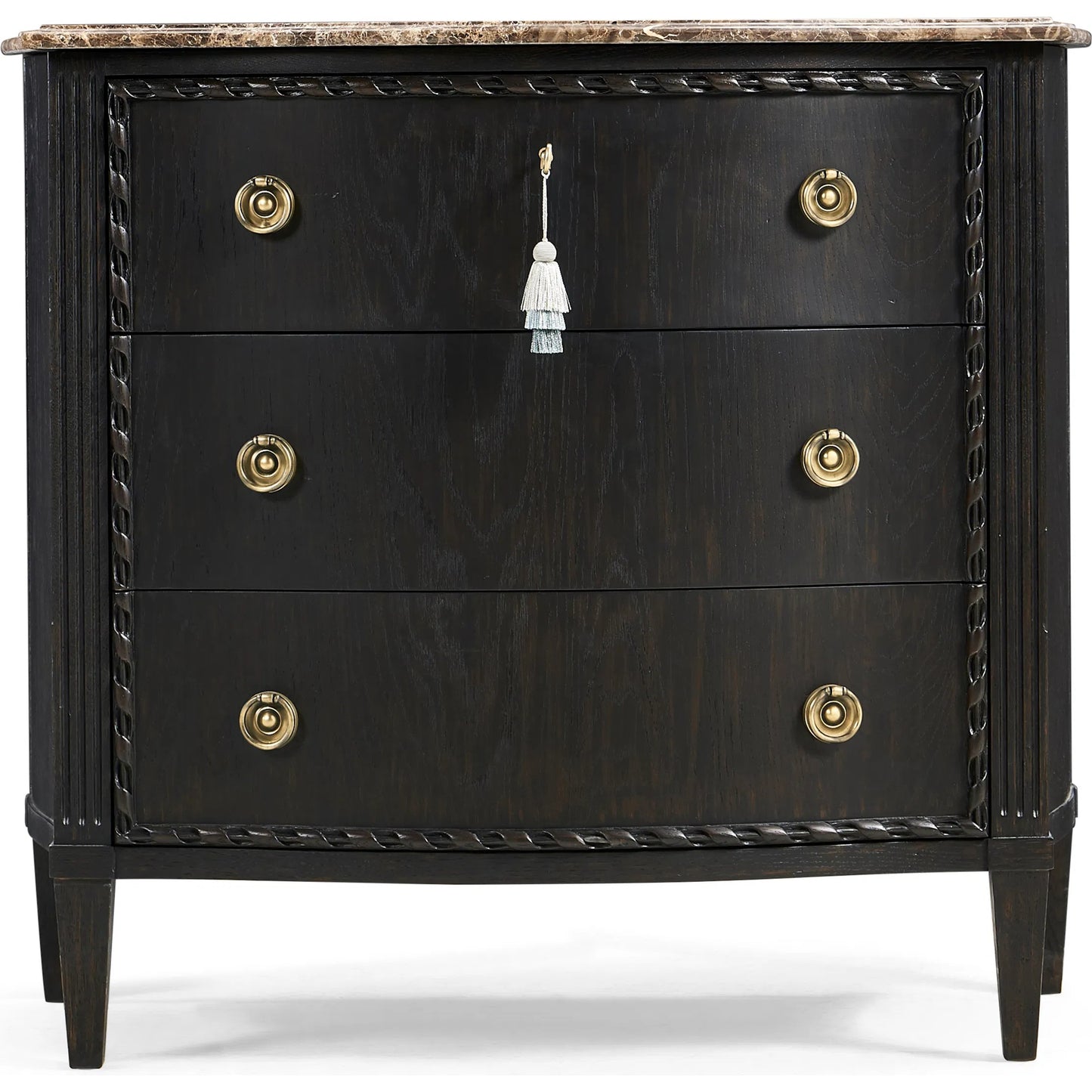 003 SI-2334501 | Additional Silo | Tangiers Drawer Chest by Jonathan Charles in brown, black and ebonized oak. Made from oak solids, flat-cut oak veneers, stone, brass in a traditional style.
