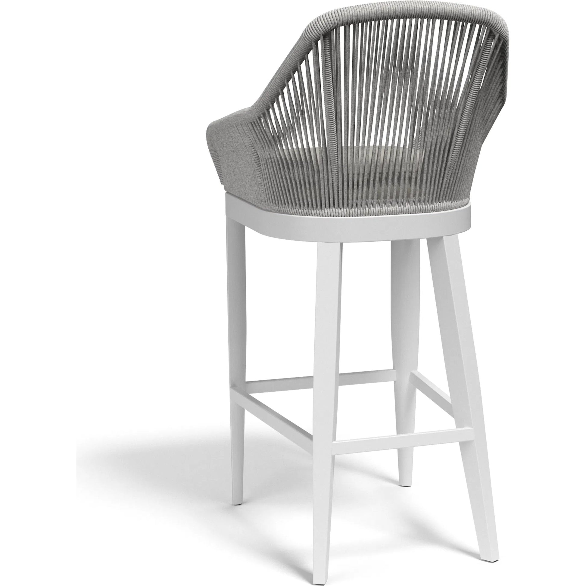 Miami Outdoor Barstool by Sunset West in frost. Made from olefin rope in a coastal style.