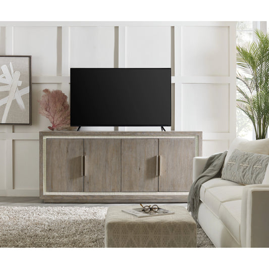 Serenity Tulum Media Storage Cabinet by Hooker Furniture in malibu, champagne. Made from oak veneers, resin in a modern style.
