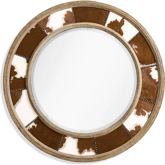 Sagehill Round Hide Mirror by Jonathan Charles in timberon grey oak. Made from oak in a cottage & farmhouse style.