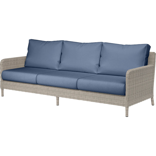 Manhattan Outdoor Sofa by Sunset West in grays. Made from resin wicker in a modern style.