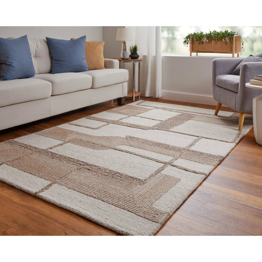 Pollock Geometric Rug - 8954F by Feizy in ivory, brown, tan. Made from wool, nylon in a unique style.