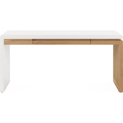Portico Writing Desk by A.R.T. Furniture in sienna, white plaster. Made from parawood solids, mindi veneers, resin in a modern style.