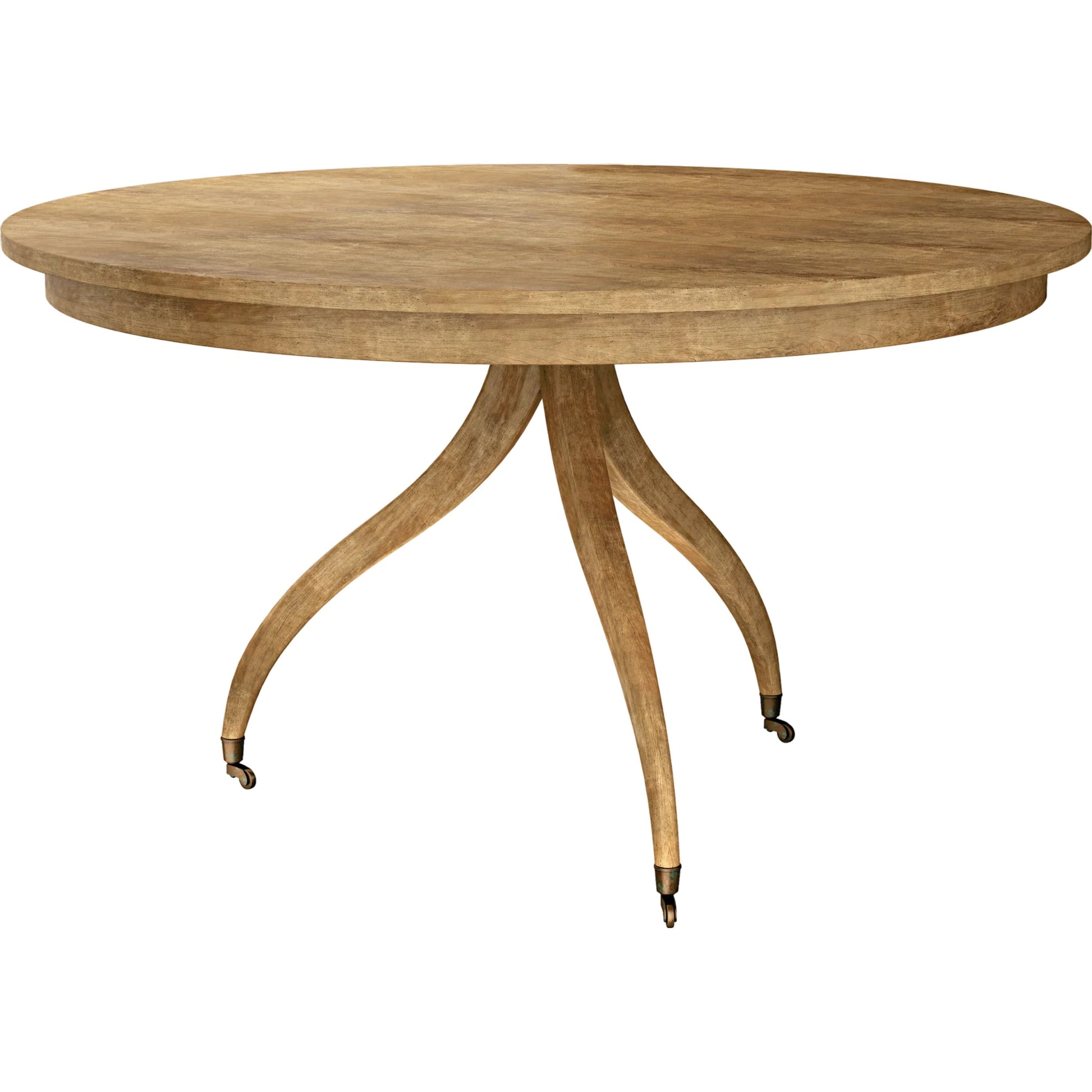 Timeless Solar Spider Leg Pedestal Dining Table by Jonathan Charles in sun bleached cherry. Made from cherry, brass in a modern style.