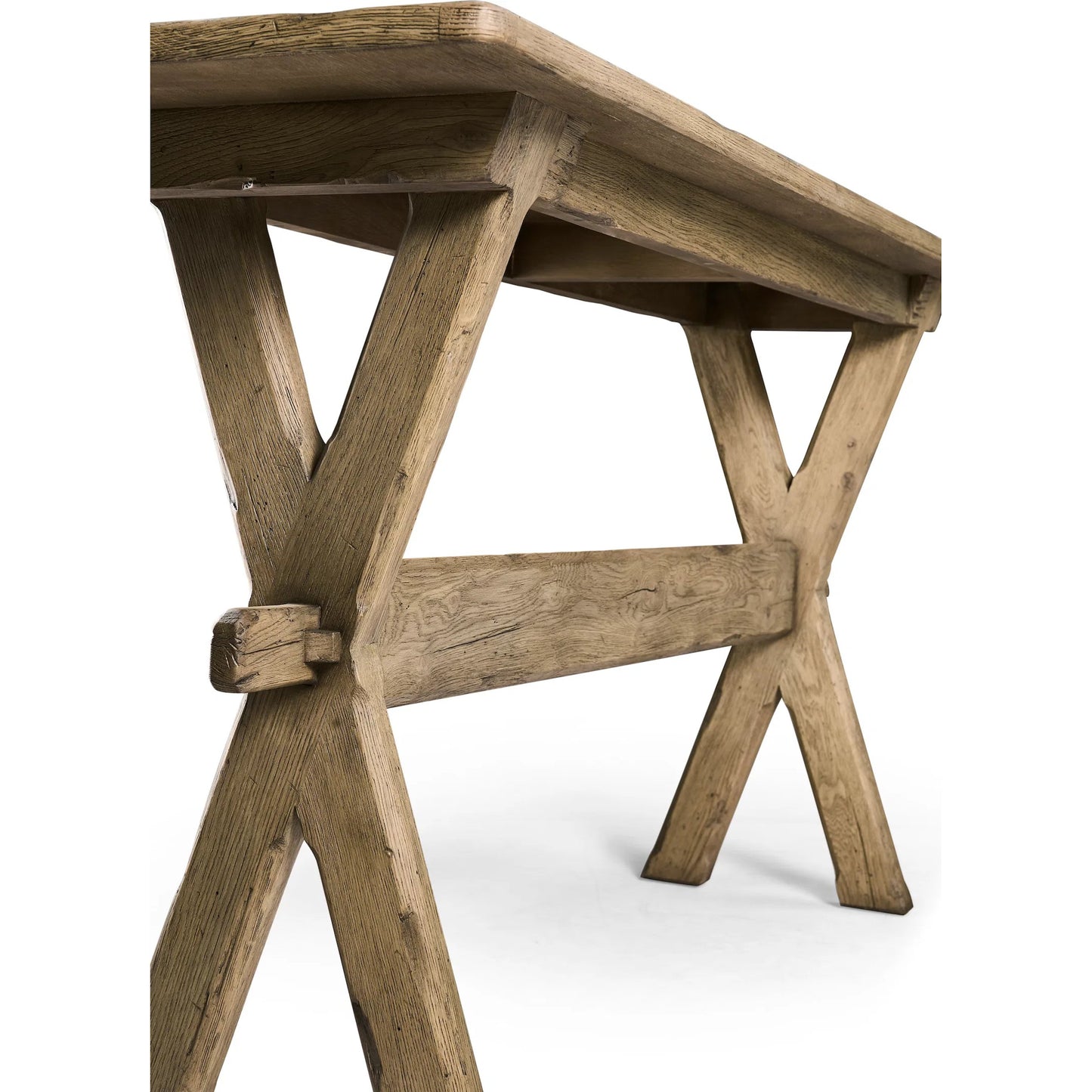 007 SI-2462578 | Closeup | Echo Canyon Console Table by Jonathan Charles in faded oak. Made from oak in a cottage & farmhouse style.