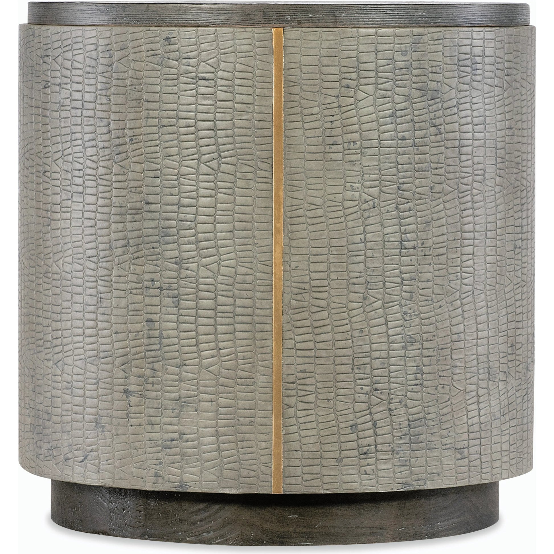 Melange Dylian End Table by Hooker Furniture in gray and gray. Made from pine veneers and robus leather in a modern style.