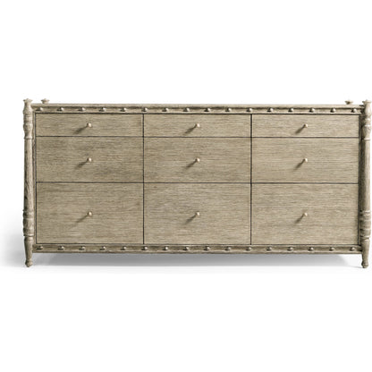 Morris Dresser by Jonathan Charles in grey and greyed oak. Made from oak, oak veneer, aluminum, sycamore veneer in a traditional style.