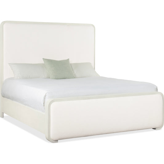 Serenity Ashore Upholstered Panel Bed by Hooker Furniture in beige and arctic, sand dollar. Made from wood, raffia, fabric in a modern style.
