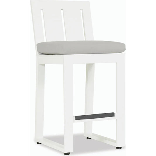 Newport Outdoor Counter Stool by Sunset West in frost. Made from aluminum in a modern style.