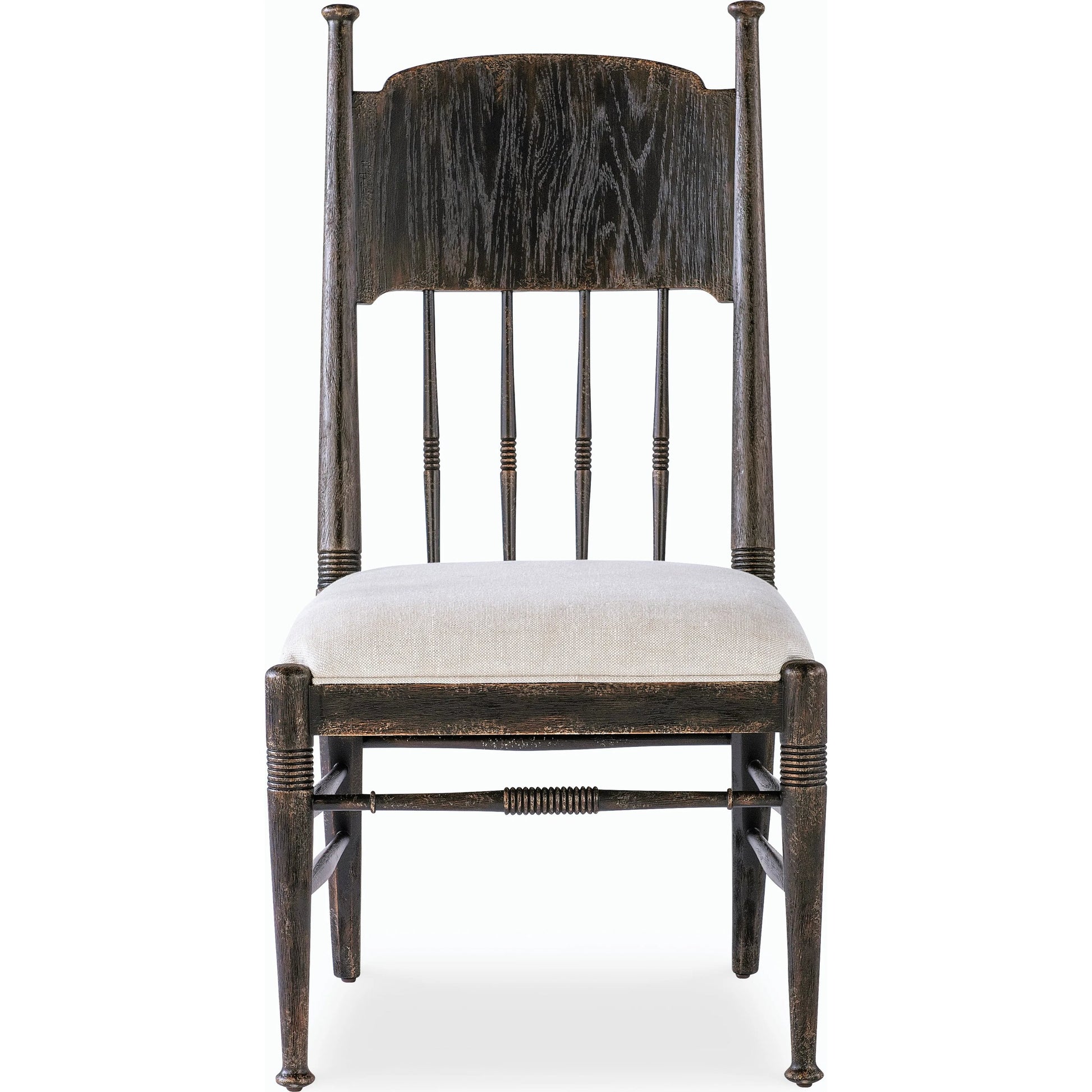 Americana Upholstered Seat Side Chair by Hooker Furniture in beige. Made from oak veneers and fabric in a cottage & farmhouse style.