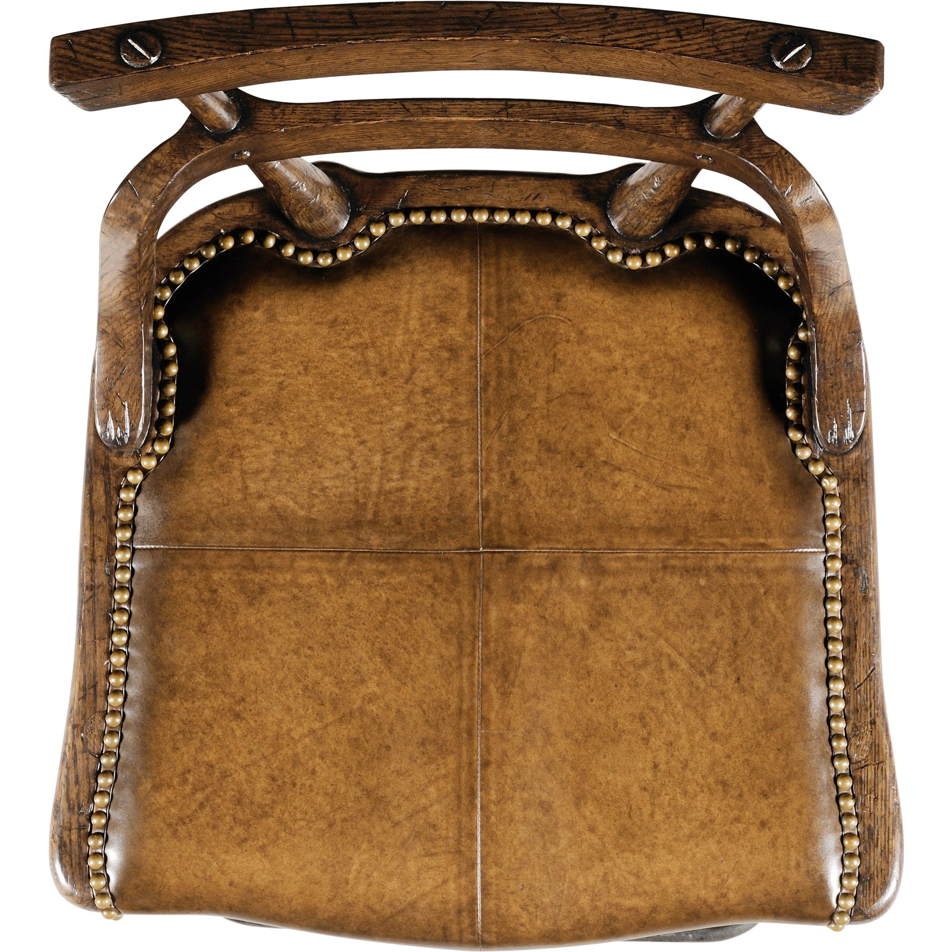 Buckingham Oak Studded Leather Barstool by Jonathan Charles in brown and dark brown tudor oak. Made from oak in a rustic style.