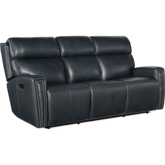 Ruthe Zerog Power Sofa by Hooker Furniture in salvo denim. Made from leather in a unique style.