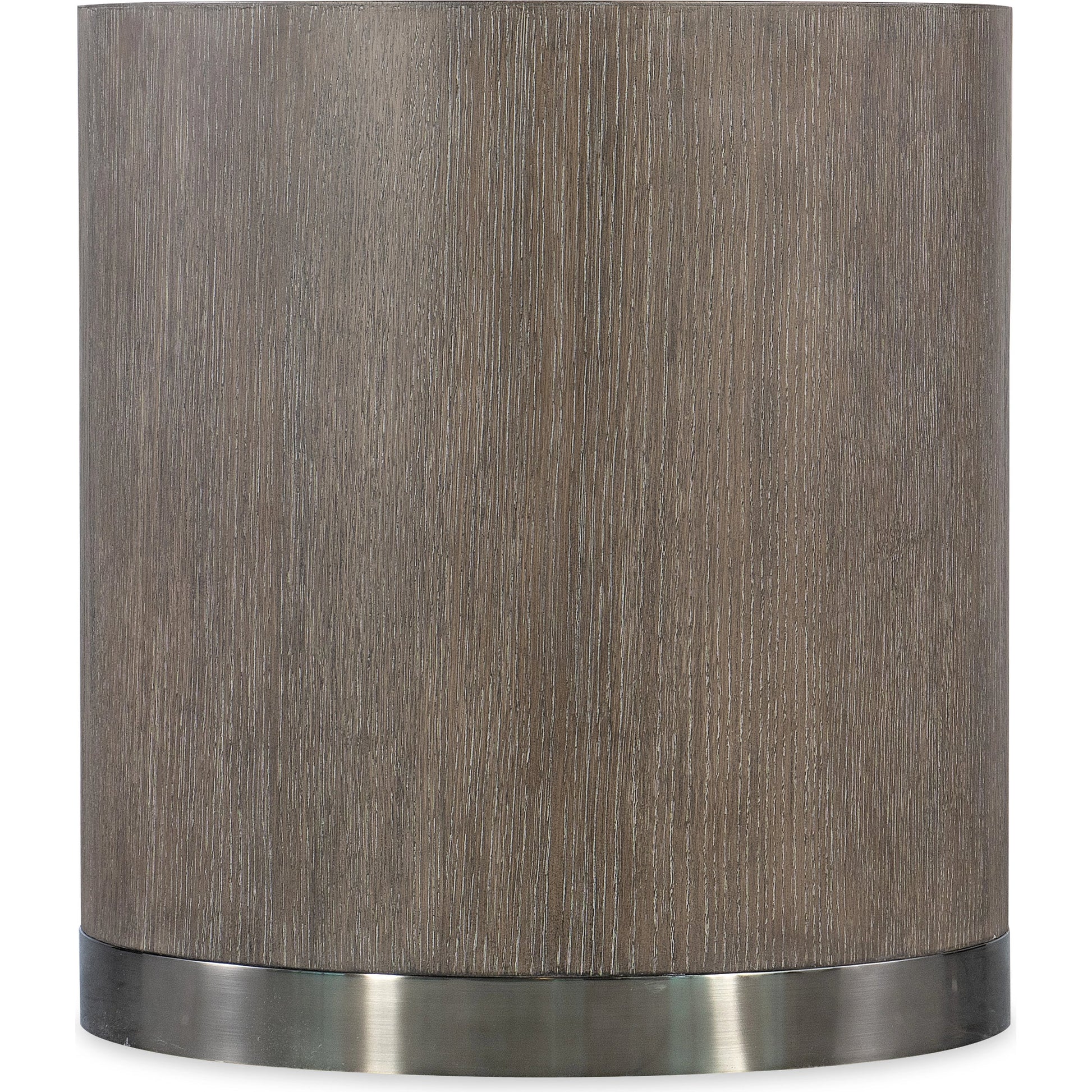 Modern Mood Round End Table by Hooker Furniture. Made from oak veneers, metal in a modern style.