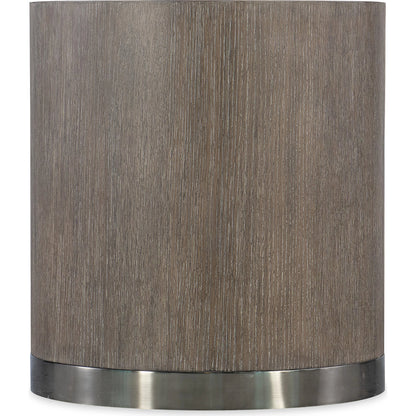 Modern Mood Round End Table by Hooker Furniture. Made from oak veneers, metal in a modern style.