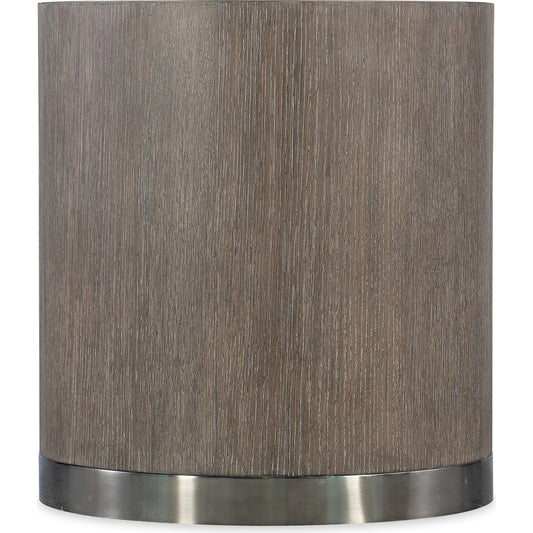 Modern Mood Round End Table by Hooker Furniture. Made from oak veneers, metal in a modern style.