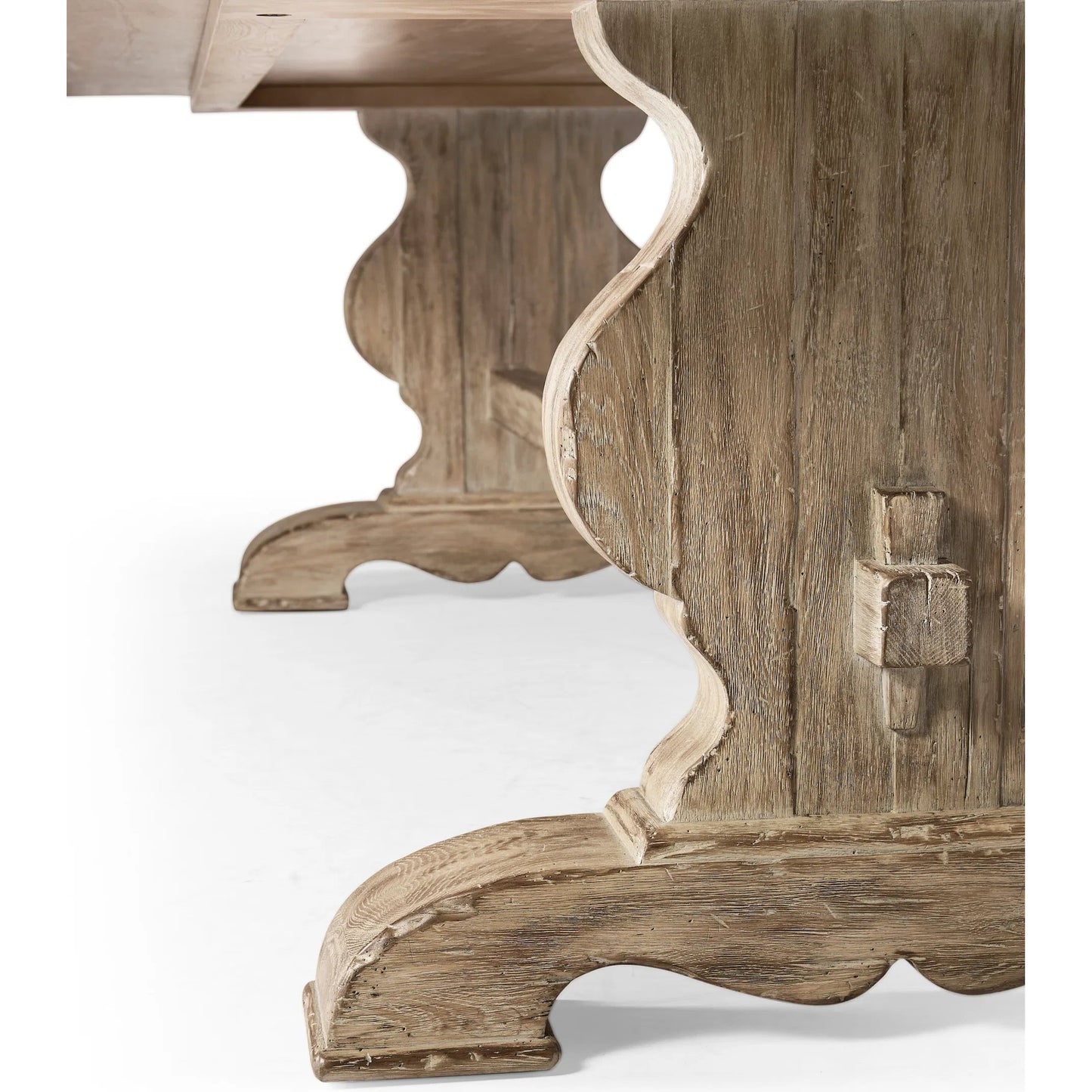 011 SI-2462568 | Closeup | 124" Sagehill Rectangular Trestle Table by Jonathan Charles in timberon grey oak. Made from oak in a traditional style.