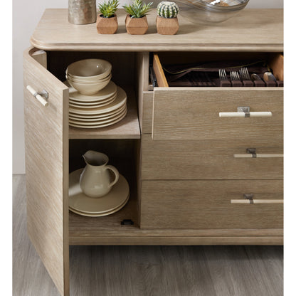 Affinity Server by Hooker Furniture in greige. Made from oak veneers in a coastal style.