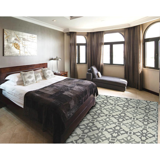 Ella Transitional Geometric Rug - 8458F by Feizy in gray, ivory. Made from wool in a unique style.