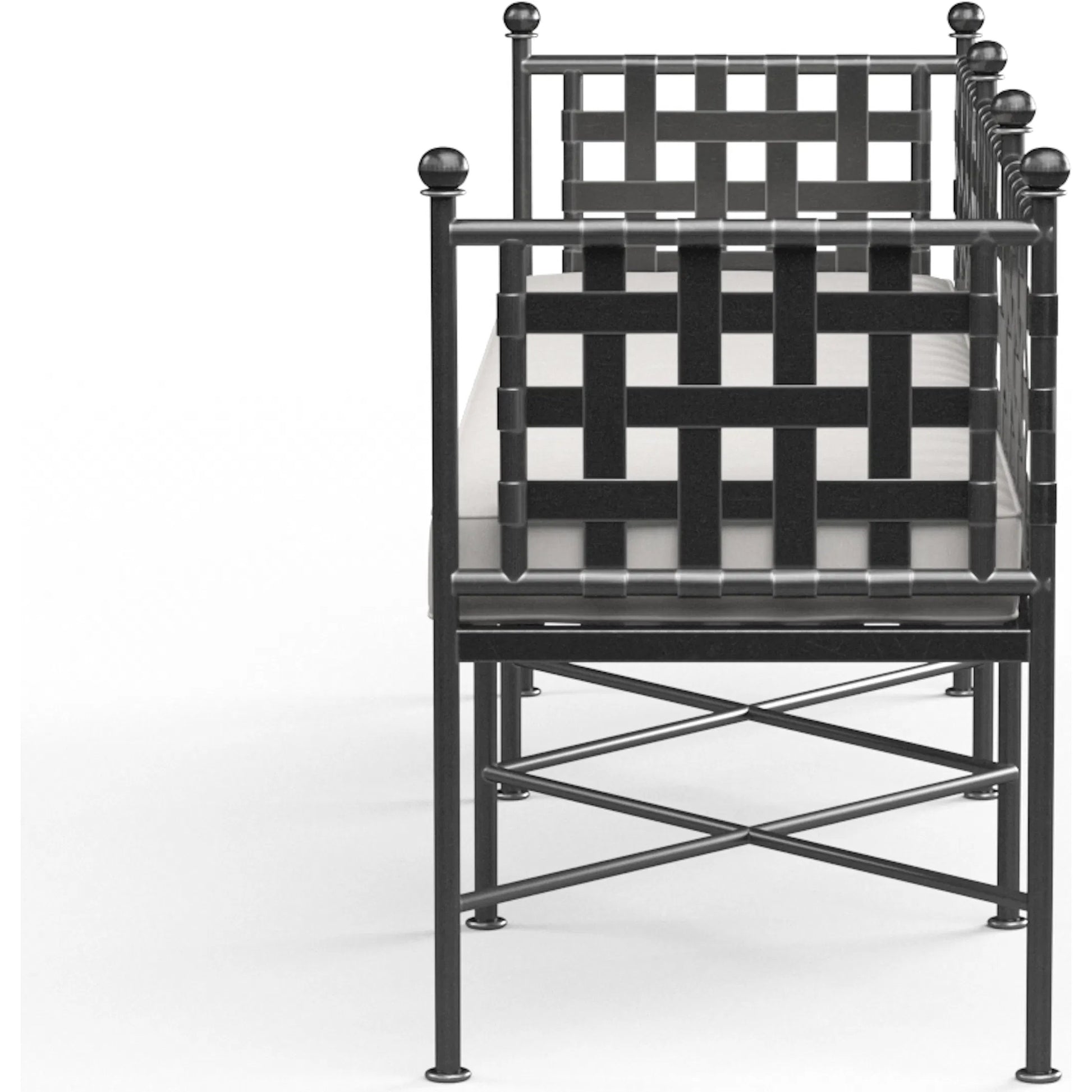 Provence Outdoor Garden Bench by Sunset West in pewter. Made from wrought iron in a modern style.