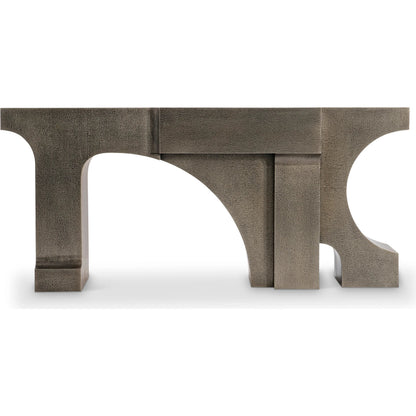 Argos Console Table by Bernhardt in aged brass. Made from metal in a rustic style.