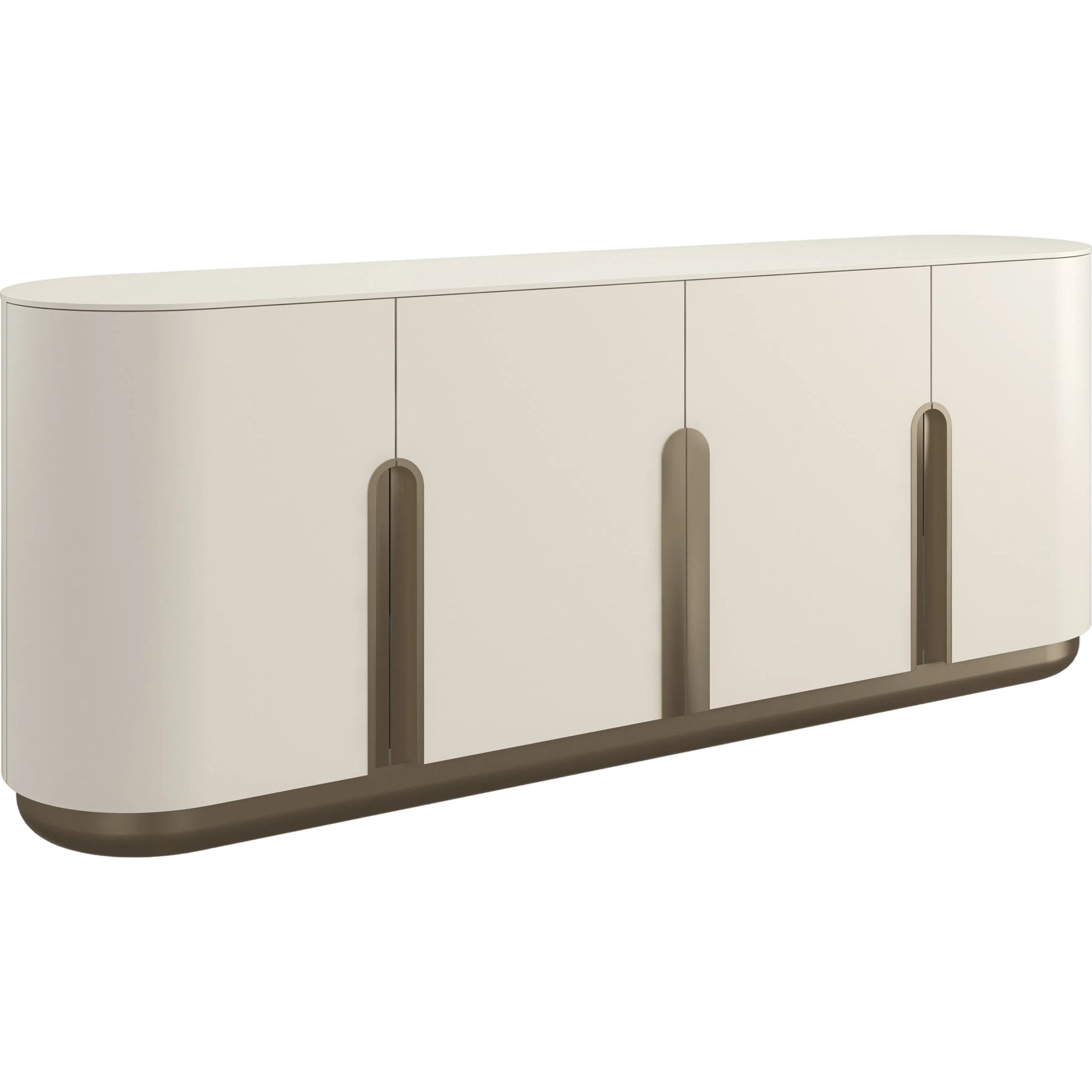 Tangier Sideboard by Caracole in burnished adobe, lucent bronze metallic paint. Made from asian hardwood, birch in a transitional style.