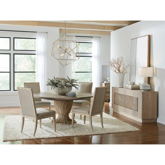 Tamarac Upholstered Side Chair (Set of 2) by A.R.T. Furniture in beige and dusky brindle. Made from parawood solids, oak veneer, foam, fabric in a modern style.