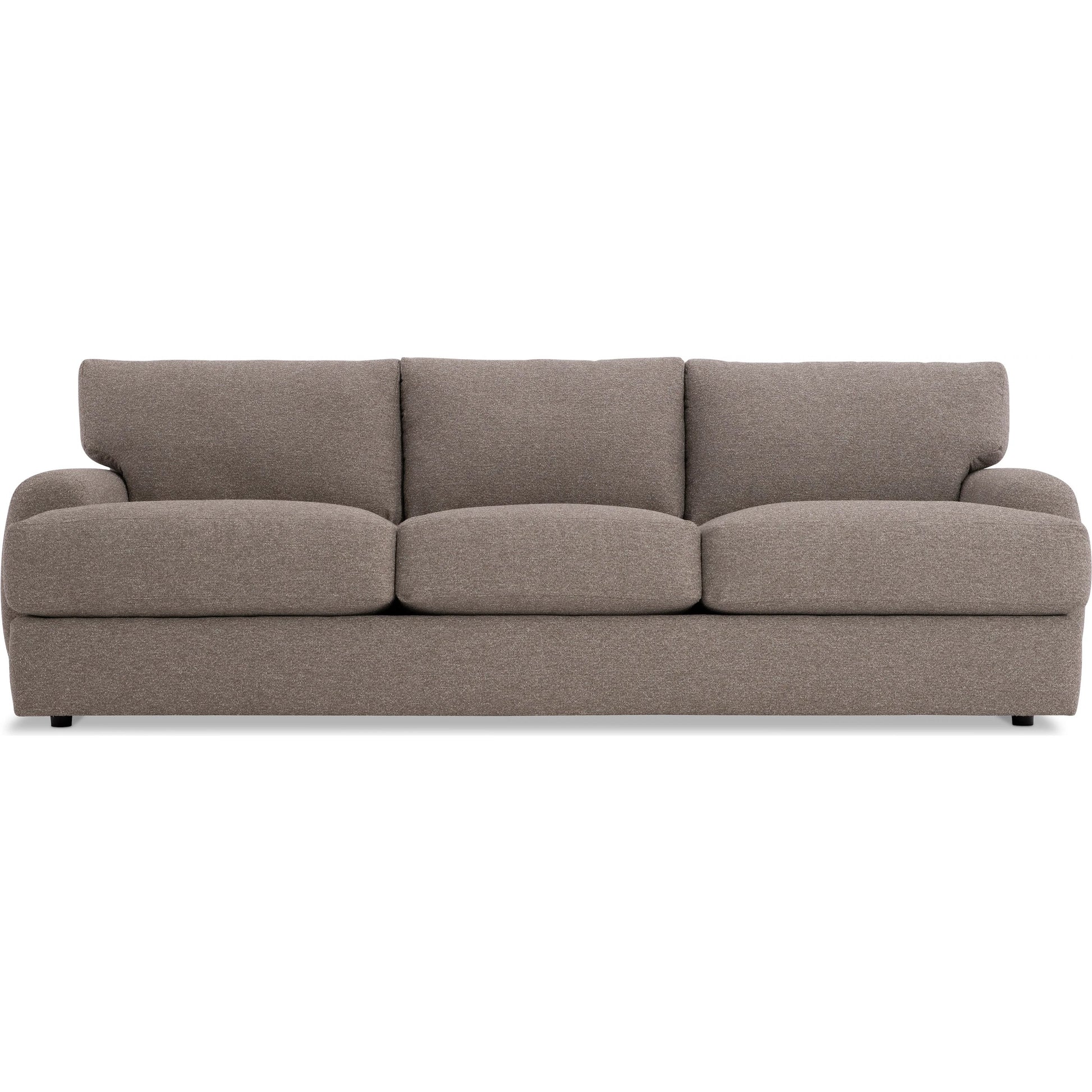 Cameron Fabric Sofa by Bernhardt in brown. Made from fabric, polyfoam core, virgin polyester fibers, waterfowl feathers, waterfowl down in a transitional style.
