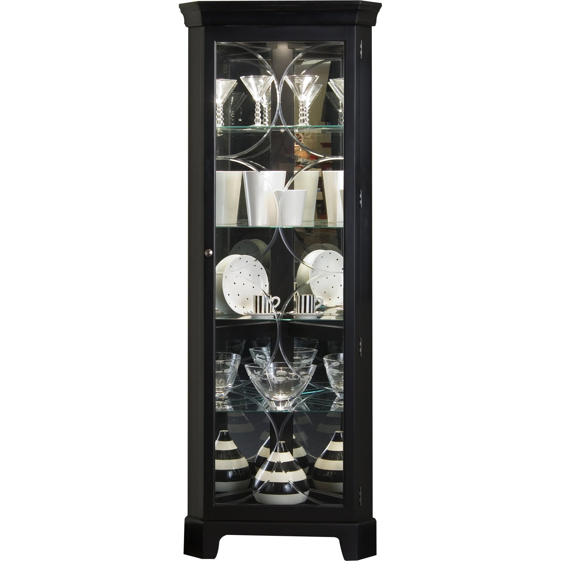 Oxford Black Corner Curio by Pulaski Furniture in oxford black. Made from select hardwood solids, veneers in a traditional style.