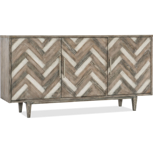 Natural Beauty Credenza by Hooker Furniture in medium wood. Made from maple, oak, cherry veneers in a cottage & farmhouse style.