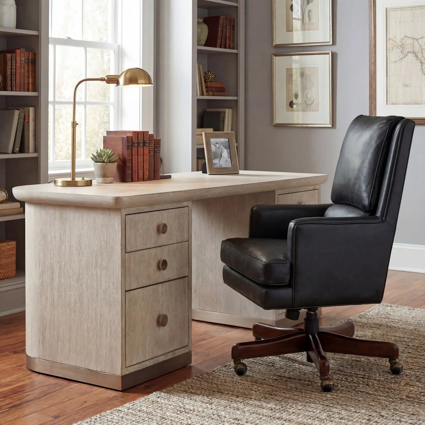 002 SI-1750040 | Lifestyle | Wright Executive Chair by Hooker Furniture in carilion tune. Made from leather in a traditional style.