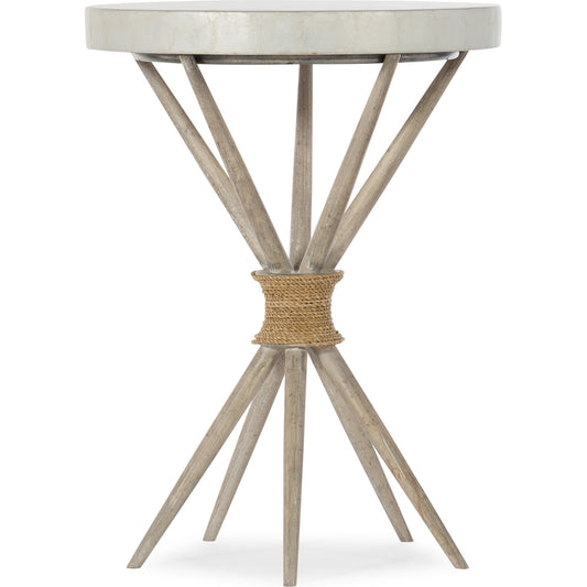 Amani Accent Table by Hooker Furniture in buff almond. Made from beech solids with capiz shell, rope in a coastal style.