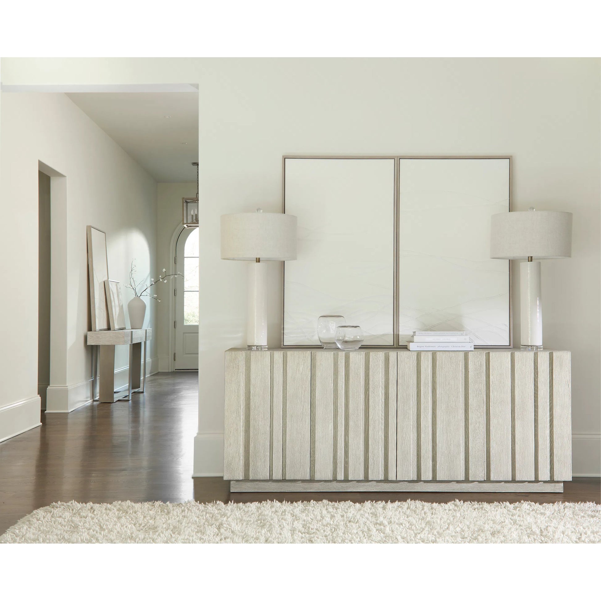 Tempo Entertainment Credenza by Bernhardt in beige. Made from wood in a unique style.